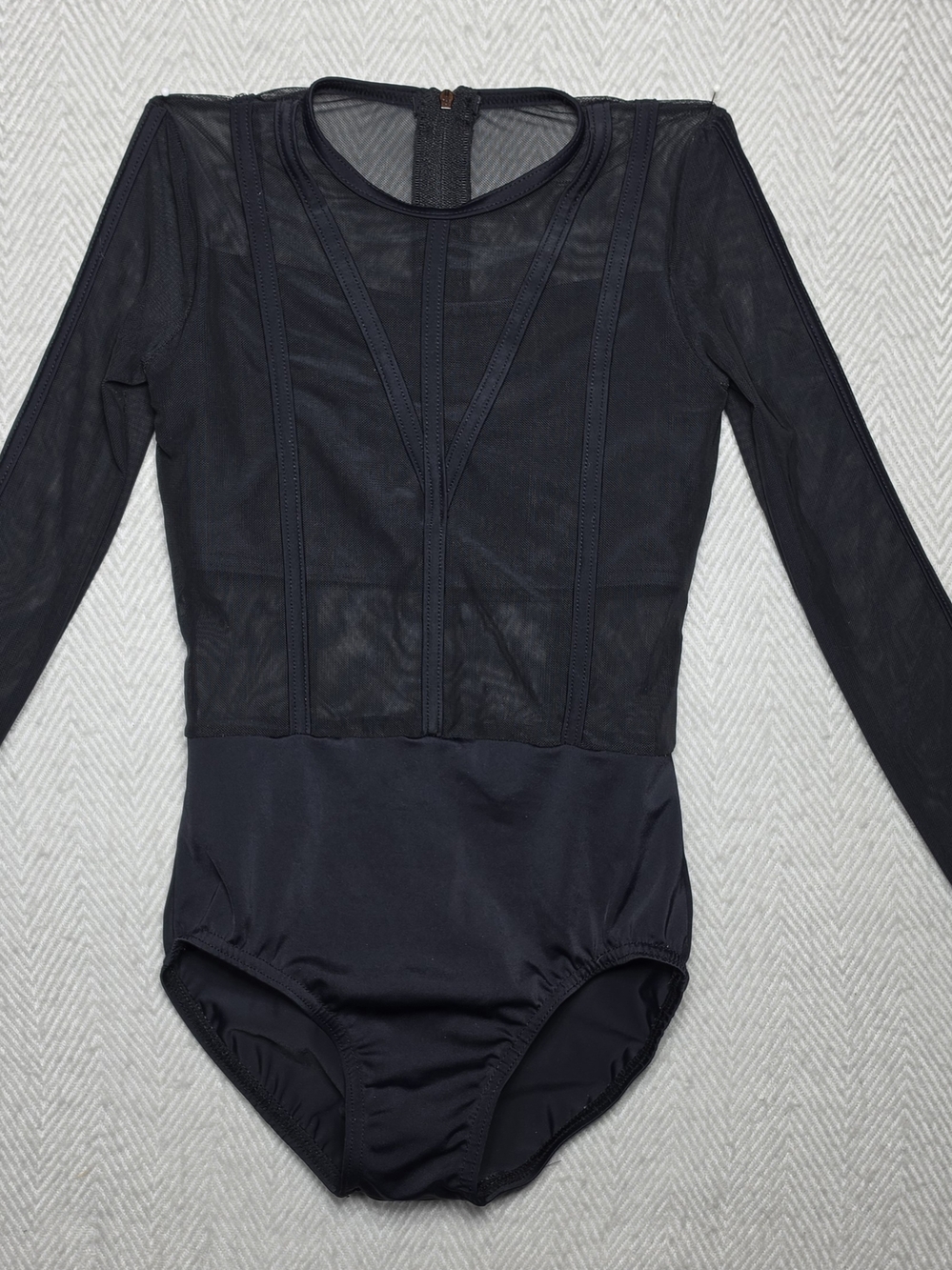 Weissman Dance Leotard Girls 7-8 Black Long Sleeve Mesh IC